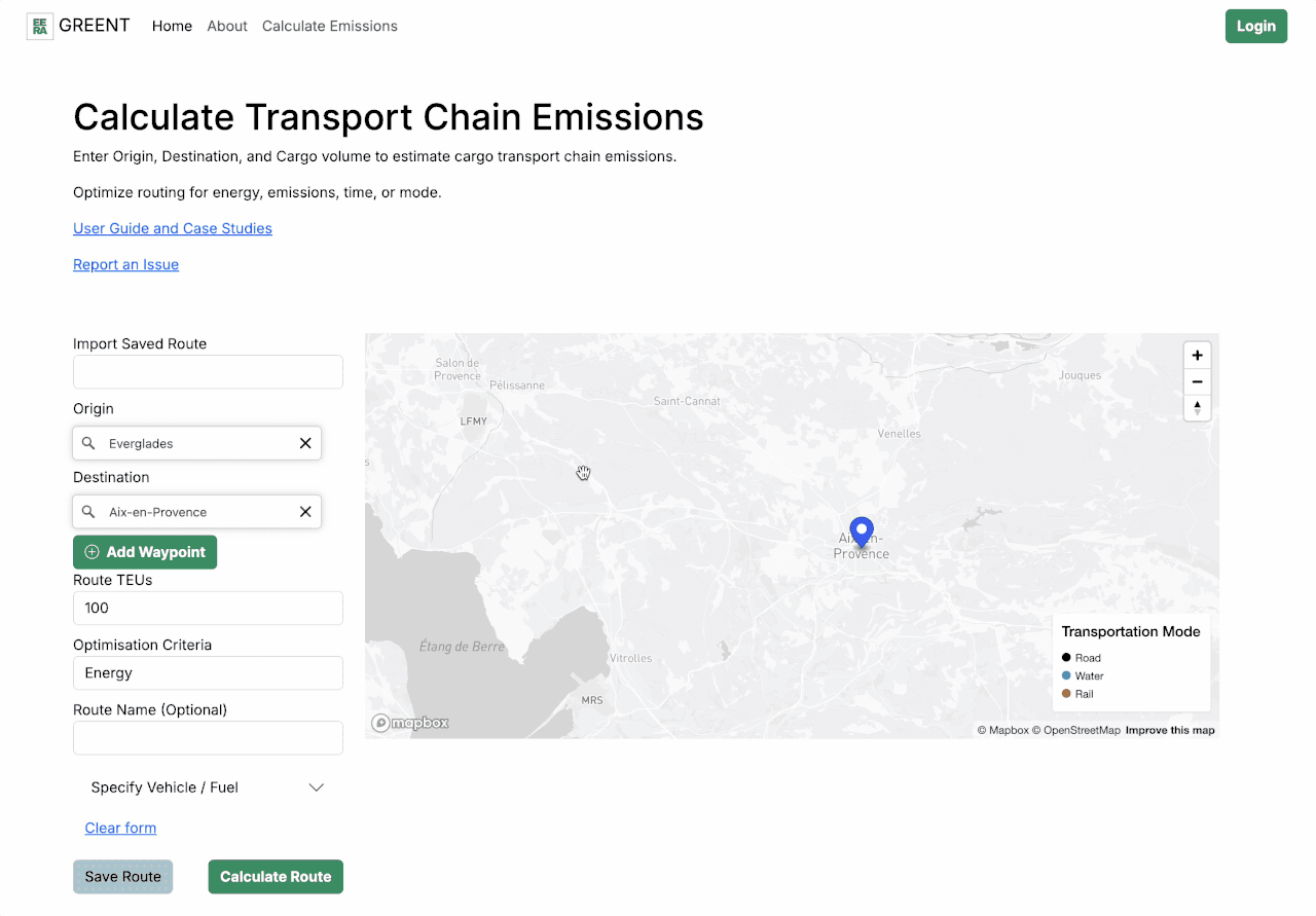 Everglades -> Aix-En-Provence, France Optimized for Emissions